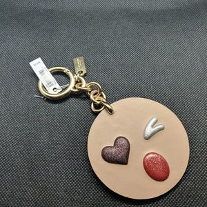 Coach Glitter Heart Wink Leather Charm Keychain no